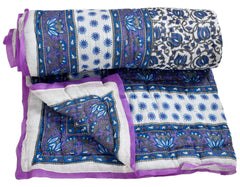 Kuber Industries Floral Print All-Season Microfiber Filler Cotton Reversible Double Bed Quilt, Blanket 90"x100" (Blue)-48KM020