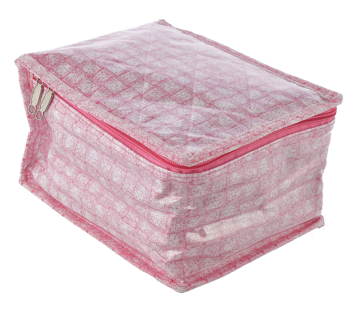 Kuber Industries Check Design Laminated PVC Jewelry Organiser Jewelry Storage Bags for Necklace, Earrings, Rings, Bracelet With 10 Transparent Pouches (Pink)-HS43KUBMART25836