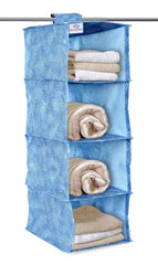 Heart Home Laheriya Print Non Woven Hanging 4 Shelves Foldable Wardrobe/Closet Cloth Organizer (Blue)-KUBMART15342