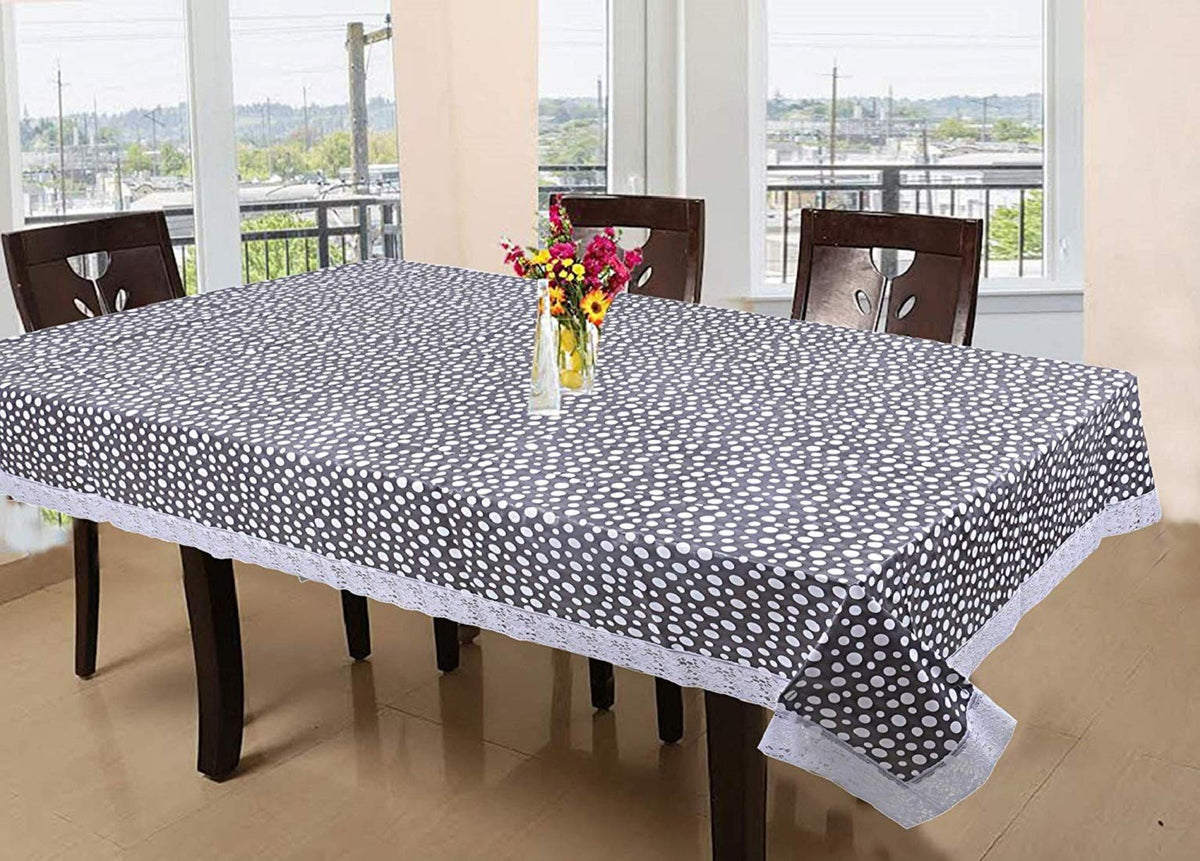 Kuber Industries Dots Design PVC 6 Seater Dining Table Cover 78"x54" (Grey)