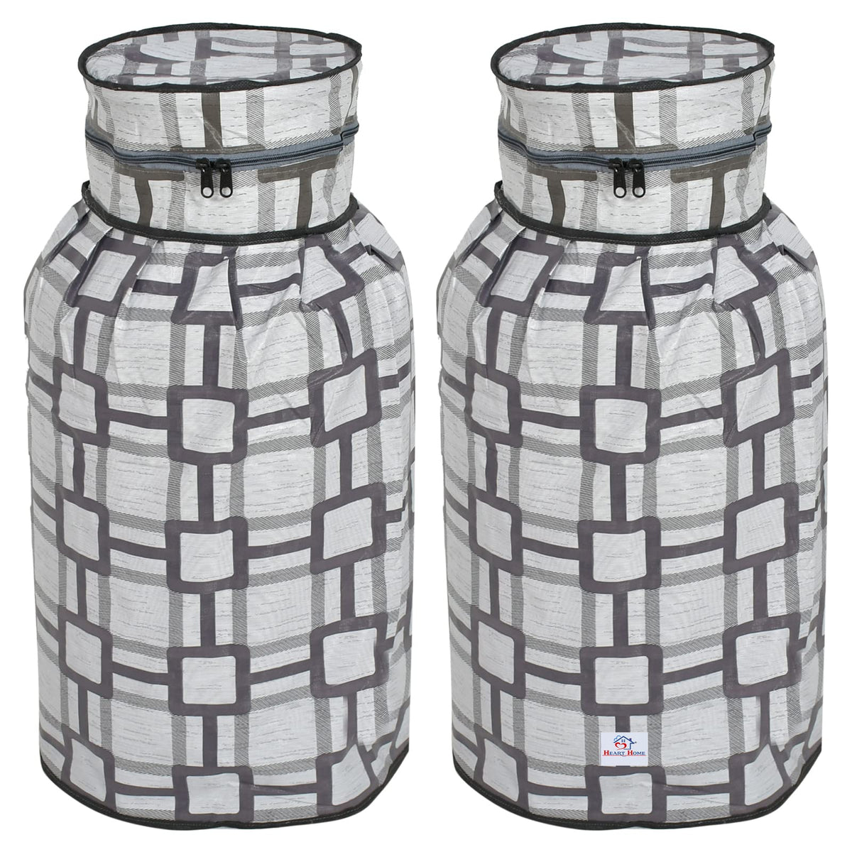 Heart Home Square Printed PVC Lpg Gas Cylinder Cover- Pack of 2 (Grey)-HS43HEARTH25627
