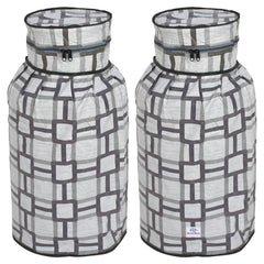 Heart Home Square Printed PVC Lpg Gas Cylinder Cover- Pack of 2 (Grey)-HS43HEARTH25627