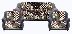 Kuber Industries Leaf Print 6 Piece Velvet 5 Seater Sofa Cover Use Both Side, Living Room, Drawing Room, Bedroom, Guest Room - Brown-KUBMART011151