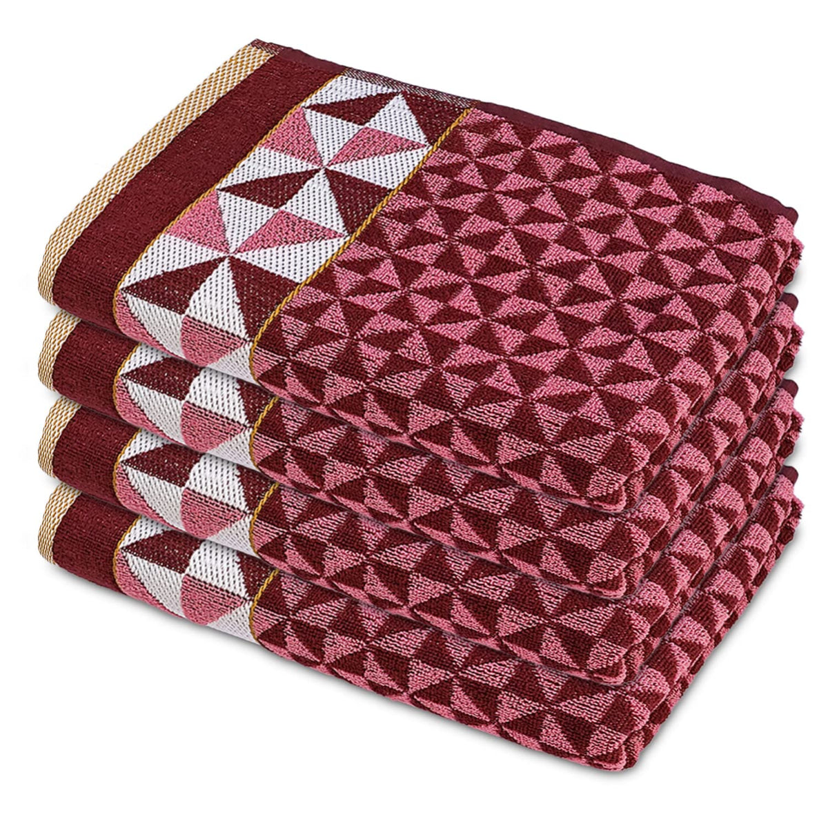 Heart HomeTringle Printed Super Soft, Fluffy, and Absorbent, Cotton Bath Towel Perfect for Daily Use, 30"x60"- Pack of 4 (Maroon)