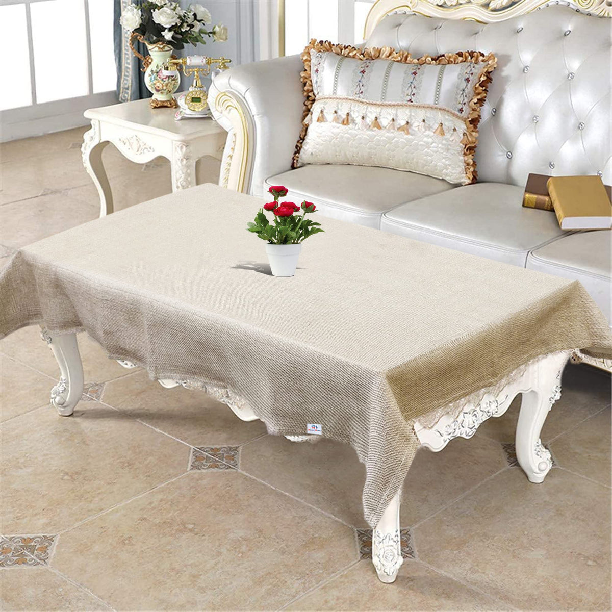Heart Home Heat Resistant, Antislip Jute Center Table Cover for Home Decor, 40"x60" (Cream)
