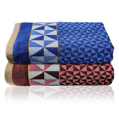 Heart Home Multiuses Tringle Printed Soft Cotton Bath Towel, 30"x60"- Pack of 2 (Maroon & Blue)