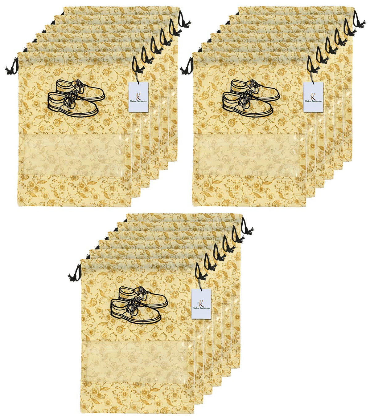 Heart Home Metalic Floral Design 18 Piece Non Woven Travel Shoe Cover, String Bag Organizer, Brown CTHH16039