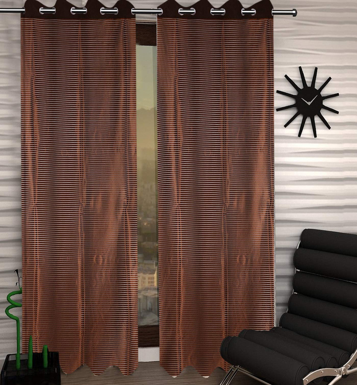 Heart Home Shining 2 Pieces Sheer Door Curtains Silk Look Semi Transparent Voile Grommet Elegance Curtains for Living Dining Room, Bedroom Drapes 48 x 84 Inch Long, (Brown) - CTHH7396