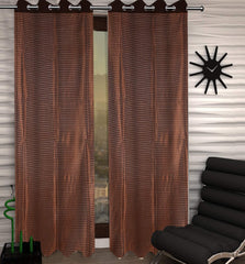 Heart Home Shining 2 Pieces Sheer Door Curtains Silk Look Semi Transparent Voile Grommet Elegance Curtains for Living Dining Room, Bedroom Drapes 48 x 84 Inch Long, (Brown) - CTHH7396