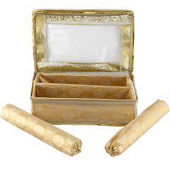 Kuber Industries Carry Design Brocade Hardboard Two Rod Bangle Box (Gold) (CTKTC038741)