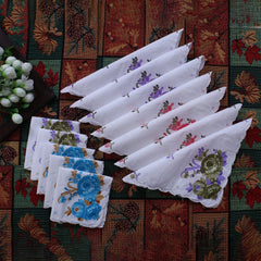 Kuber Industries Handkerchiefs|Multicolor Rose Print Cutwork Soft Cotton Hankies for Woman,Girls & Wicking Sweat from Hands,Face,Set of 12 (White)
