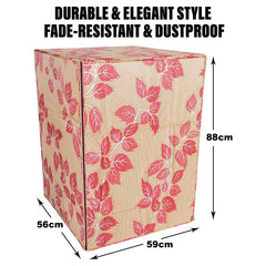 Heart Home Washing Machine Cover | Leaf Print Washing Machine Cover | PVC | Front Load Washing Machine Cover | Red
