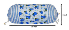Heart Home Set of 4 Flower Design Soft & Smooth Cotton Bolster Cover 16 x 30 inch (Blue)