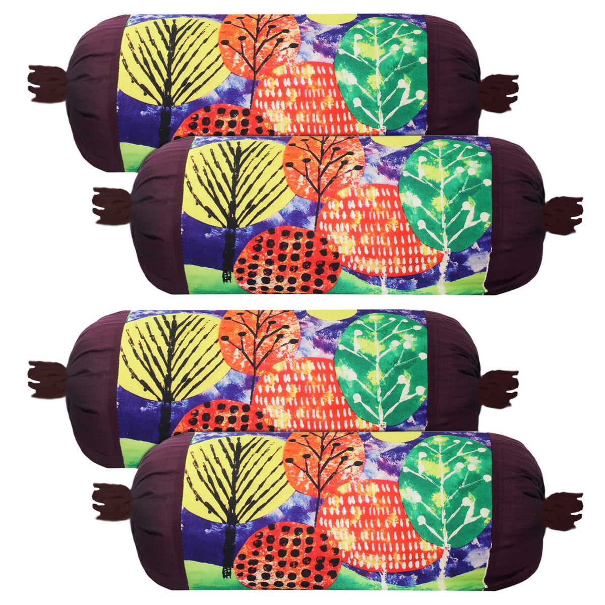 Kuber Industries Bolster Cover|Polyester Bolster Cover Set|Diwan Round Bolster Pillow Covers|Luxurious Mushroom Print Roll Masand Cover|Pack of 4 (Multi)