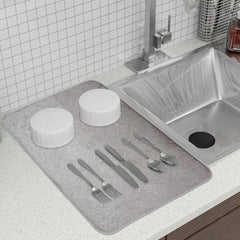 Kuber Industries Dish Dry Mat | Microfiber Drying Mat | Kitchen Drying Mat | Self Dish Dry Mat | Water Absorbent Kitchen Mat | Embossed Dish Dry Mat | 38x50 | Gray