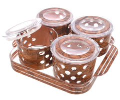 Kuber Industries Wooden Design Plastic Dry Fruits Nuts Snacks Storage Container Set with Serving Tray, Set of 5 (Brown), Standard