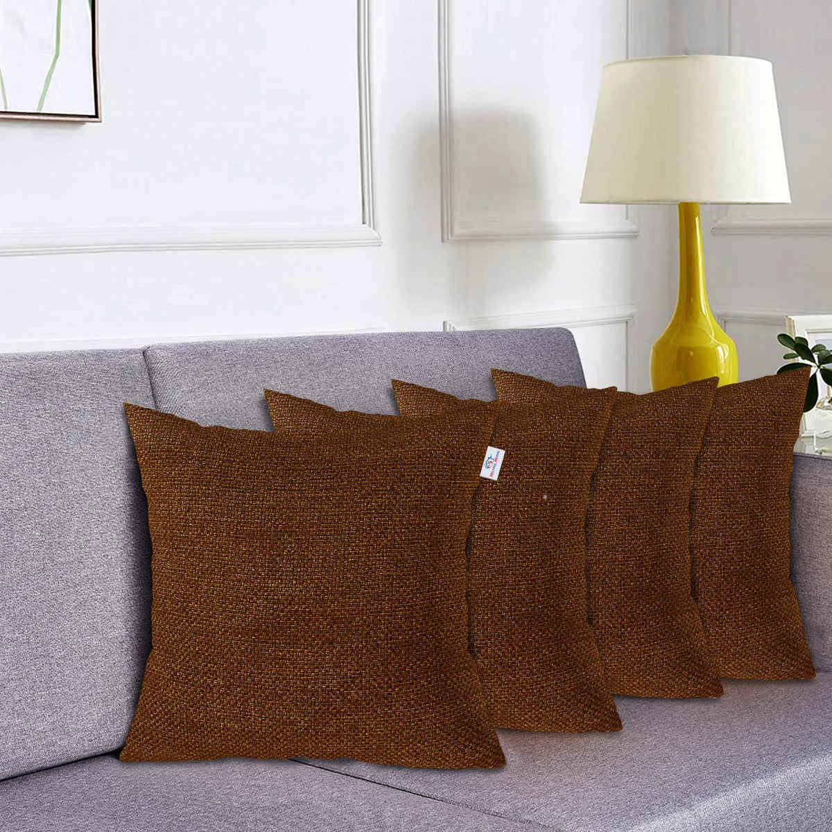 Heart Home Jute Cotton Decorative Square Cushion Cover, Cushion Case for Sofa Couch Bed 16x16 Inch- Pack of 4 (Brown) 52HH3933