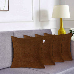 Heart Home Jute Cotton Decorative Square Cushion Cover, Cushion Case for Sofa Couch Bed 16x16 Inch- Pack of 4 (Brown) 52HH3933