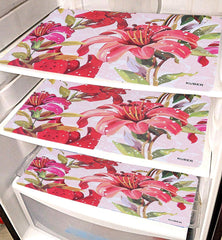 Kuber Industries Flower Design 3 Pieces PVC Refrigerator/Fridge Multipurpose Drawer Mat Set(Pink)-CTKTC032683