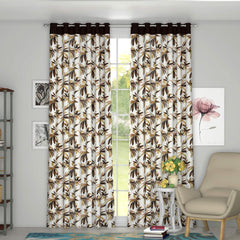 Kuber Industries Leaf Print 6 Pieces Patio Sliding Door Curtain - Keep Warm Draperies, Sliding Glass Door Drapes,7 Feet (Brown)