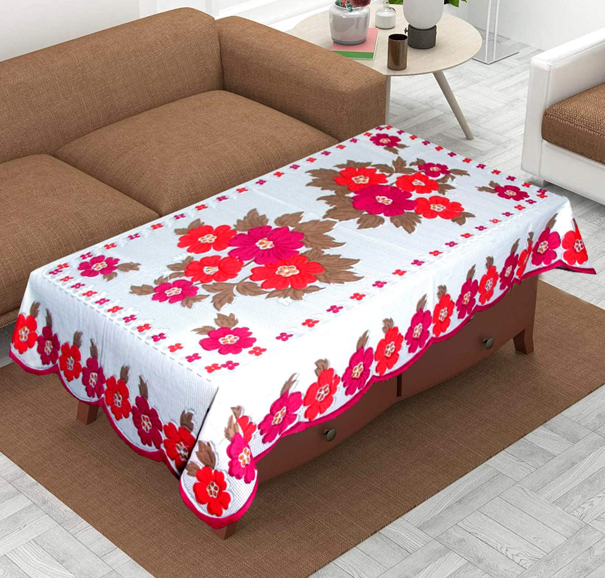 Kuber Industries Center Table Cover|Cotton Center Table Cover for Living Room|Table Cloth for 4 Seater|(White)