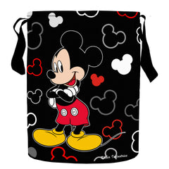 Kuber Industries Disney Print Round Non Woven Fabric Foldable Laundry Organiser with Handles, 45 LTR (Set of 2, Black)-KUBMART11660, Standard