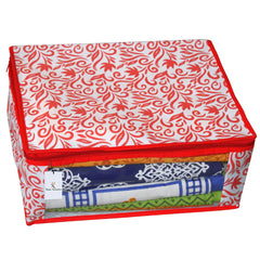 Kuber Industries Floral Design 4 Piece Non Woven Saree Cover, Red