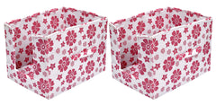 Heart Home Flower Printed Multiuses Non-Woven Closet Organizer With Handles- Pack of 2 (White & Pink) -HS43HEARTH26509