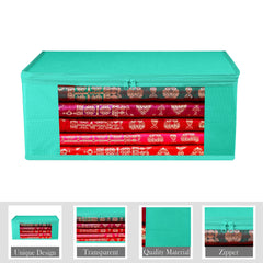 Heart Home Saree Cover | Clothes Storage Bag | Storage Organizer Bag | Zip Closure Saree Cover | Wardrobe Organizer | Plain Transparent Window Saree Cover | 6 Inch | Pack of 3 | Green