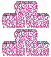 Heart Home Floral Printed Multipurposes Rectangular Flodable Storage Box, Drawer Storage and Cloth Organizer- Pack of 6 (Pink)-HS43HEARTH26309