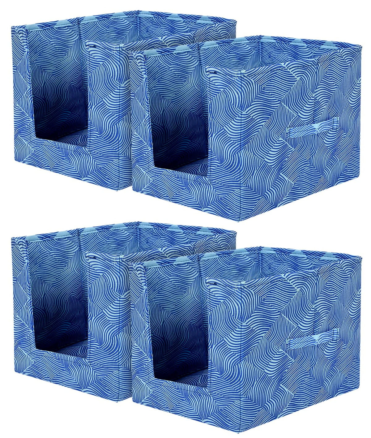 Heart Home Lehariya Printed Multiuses Non-Woven Closet Organizer With Handles- Pack of 4 (Blue) -HS43HEARTH26493