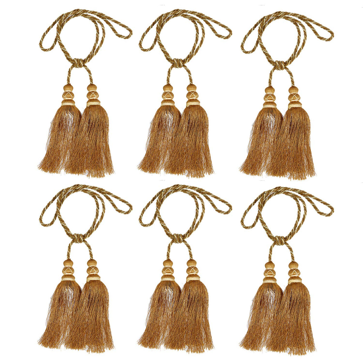 Kuber Industries Polyester 6 Pieces Curtain Tie Back Tassel Set (Gold) CTKTC33497