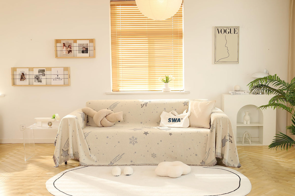 Kuber Industries Decorative Chenille Sofa Throw|Throw for Sofa, Bed & Couch|Ideal for Indoor & Outdoor 70x51 Inches (Off White)