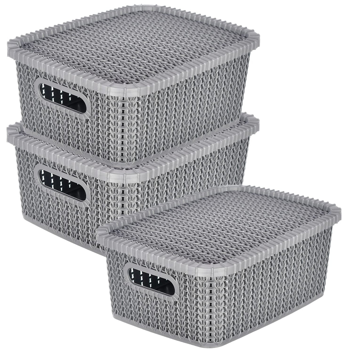 Heart Home Multiuses Large M 20 Plastic Basket/Organizer With Lid- Pack of 2 (Grey) -46HH071