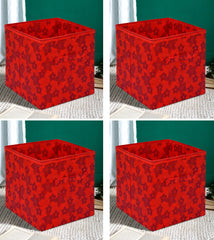 Heart Home Metallic Flower Printed Multipurposes Storage Box/Organizer With Handles- Pack of 4 (Red) -HS43HEARTH26267