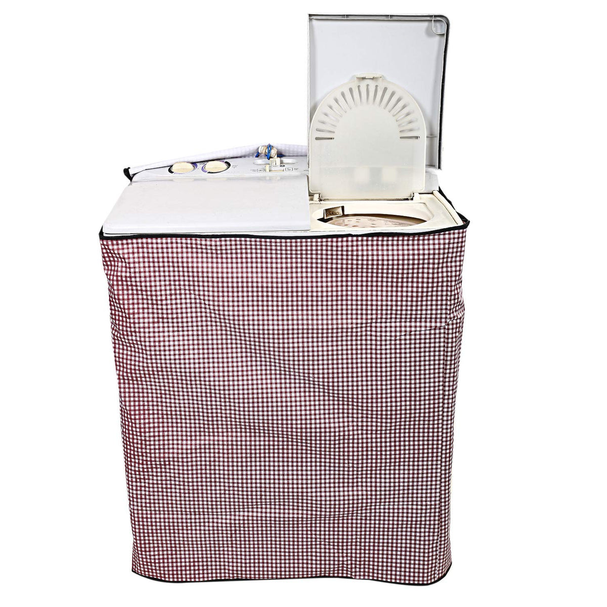 Kuber Industries Checkered PVC Top Load Semi Automatic Washing Machine Cover - Maroon