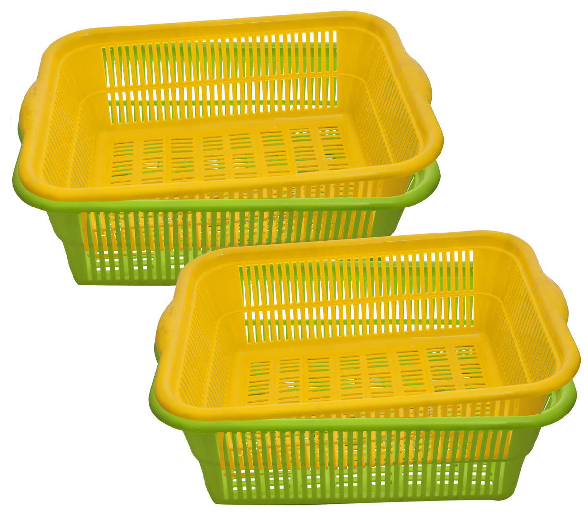 Kuber Industries 4 Pieces Plastic Kitchen Vegetables and Fruits Basket Multipurpose Organizers ,Small Size,Green & Yellow