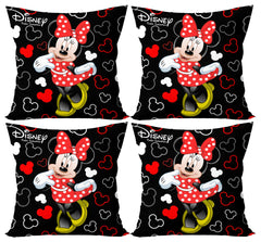 Kuber Industries Disney Printed Microfiber Filled Floor Cushion, Decorative Throw Pillow, Home Decor Pillow, Sofa/Bed Cushion,16"x16" (Black)-Pack of 4-KUBMART15858