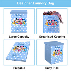 Homestic Disney Foldable Laundry Basket With Lid & Handle|Square Storage Box For clothes|Kids Toys Storage Organizer|Sturdy Cardboard Base|Disney Kids Team Mickey Print (Royal Blue)