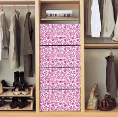 Kuber Industries Leaf Print Non Woven Fabric 4-Replacement Drawer Storage And Cloth Organizer Unit for Closet (Pink)-KUBMART16010