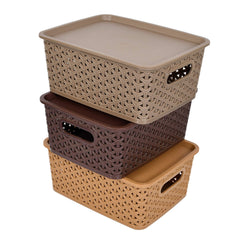 Fun Homes Plastic 3 Pieces Small Size Multipurpose Solitaire Storage Basket with Lid (Multi)