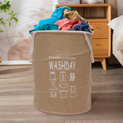 Heart Home Laundry Basket | Round Foldable Laundry Basket | Jute Storage Bag with Button Handles | Clothes Basket for Home | Toy Storage Basket | 45 LTR | Pack of 2 | Beige