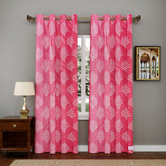 Heart Home Leaf Printed Home Décor Door Curtain with 8 Eyelet, 7 Feet- Pack of 2 (Pink)-HS43HEARTH25588