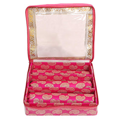 Kuber Industries Brocade Hardboard 3 Rod Bangle Box, Pink