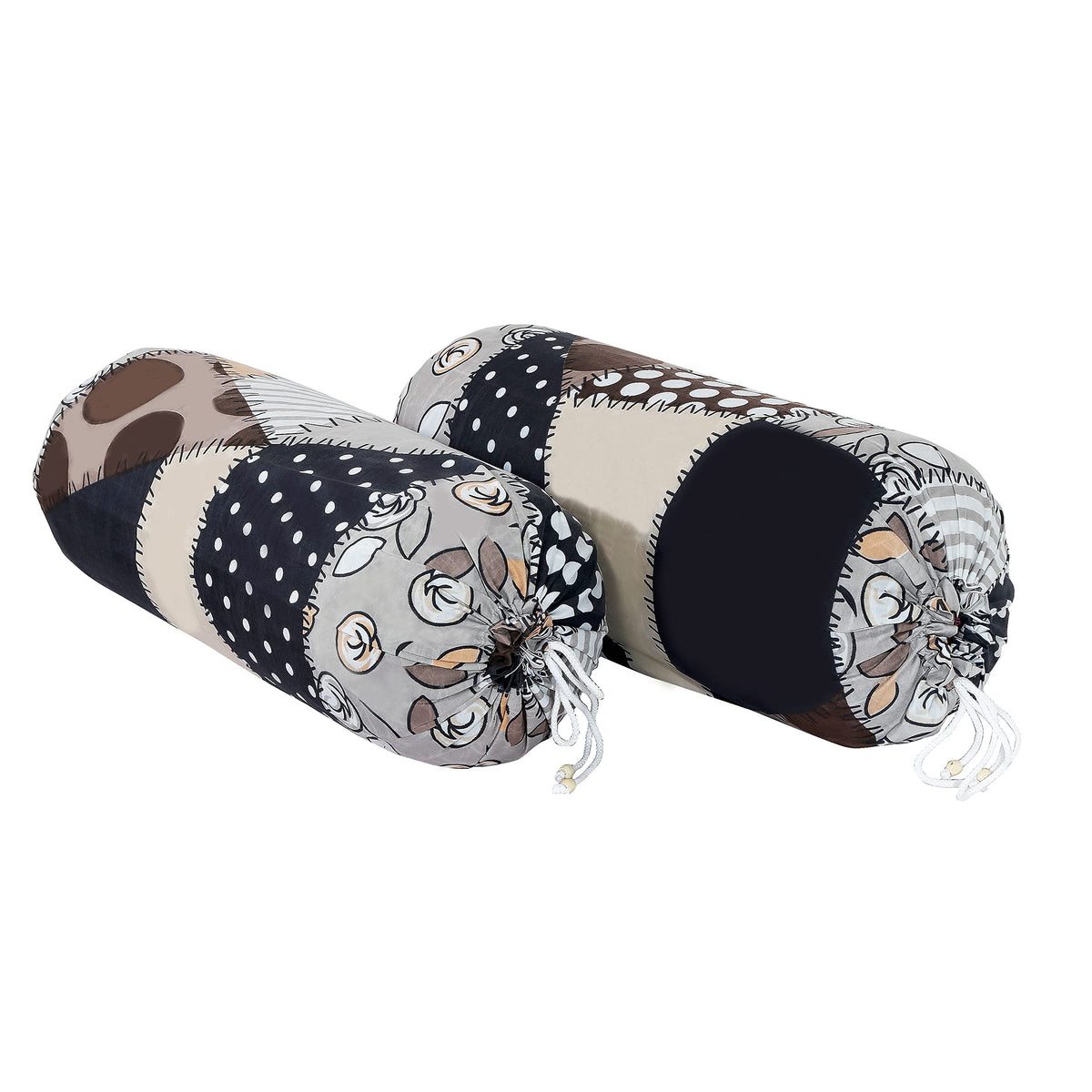 Kuber Industries Check Floral Print Soft & Luxurious Decorative Cotton Bolster Cover- Set of 2, 16"x30" (Cream) (2)