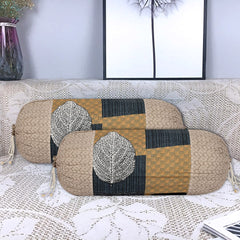 Heart Home Leaf Print Soft & Luxurious Decorative Cotton Bolster Cover- Set of 4, 16"x30" (Cream) 54HH3923.