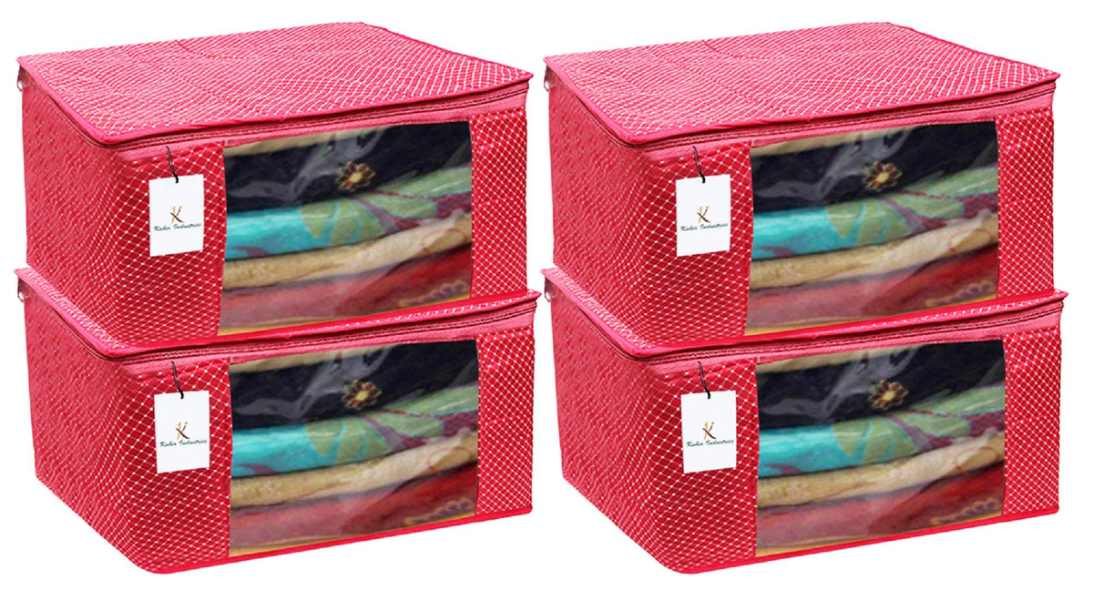 Kuber Industries Cotton 4 Pieces Three Layer Quilted Extra Large Saree Cover (Pink)-CTKTC13473,Standard