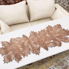 Kuber Industries Leaf Design Waterproof, Heat Resistant, Non-Slip, Easy to Clean Soft Leather Table Runner for Dining Table (Copper)-HS43KUBMART26604, Standard