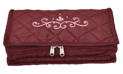 Kuber Industries Embroidery Design 2 Pieces Satin Jewellery Pouch Cum Makeup Kit (Maroon)- KUBMART02516