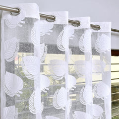 Heart Home Leaf Print 7 Feet Cotton Door Curtain for Living Room, Bed Room, Kids Room with 8 Eyelets (White)-50HH01060